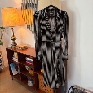 Reformation Striped Black and White Long Sleeve Wrap Dress NWT